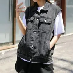 ブラック デニム ベスト