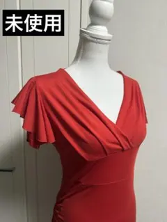 赤いフリル袖タイトドレス　美品