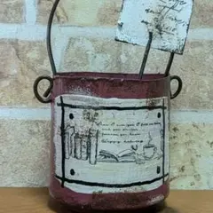 リメ缶　ガーデンピック付　ナチュラルガーデン　プランター　スモーキーピンク