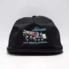 80-90s 香港製 ビンテージ サテン ナイロン 刺繍 キャップ 企業 黒