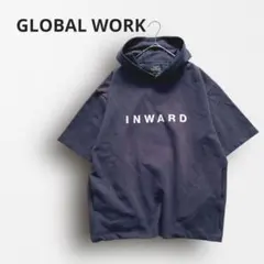 Y7598〔グローバルワーク〕半袖ロゴパーカー ゆったり ダークグレー L