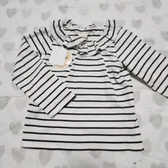 新品タグ付き フリル付き白黒ストライプTシャツ 100サイズ ボーダー