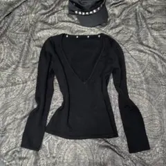 y2k 平成 パンク 深め Vネック 長袖ニット