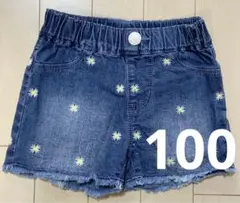花柄 刺繍 デニム ショートパンツ ズボン 100