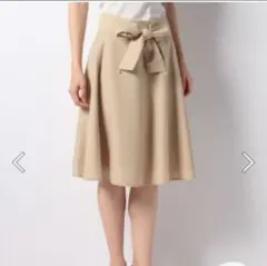 ミッシュマッシュ　ベージュ リボン付き フレアスカート 膝丈