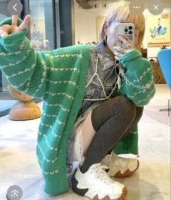 Alley by w closet ハートボーダーニットカーディガン グリーン