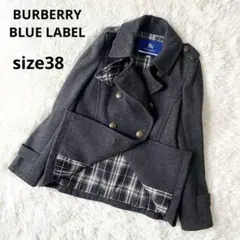 バーバリーブルーレーベル ノバチェック 金ボタン ピーコート ナポレオン 38