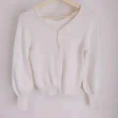 【美品】ウィルセレクション ニットカーディガン ウール 長袖 無地 白のサムネイル