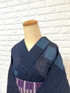 セール24時まで！ 単衣 本塩沢(塩沢お召) 赤い幾何学 裄67cm 正絹