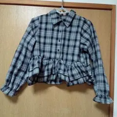 チェック柄ペプラムブラウス 長袖