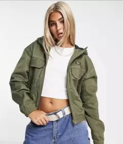 ディッキーズ　オリーブグリーン　フード付きジップアップジャケット