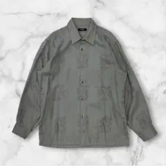 LORDY ヴィンテージ 総柄 長袖シャツ L グレー 幾何学模様 レトロ