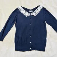 ロペピクニック　レース襟　ネイビー　カーディガン　パールボタン　平成　y2k