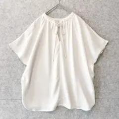 アースミュージック＆エコロジー とろみ ブラウス F 白 リボン 落ち感 通勤