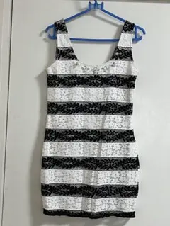 レースストライプノースリーブミニワンピース