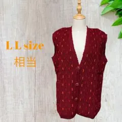 ニット　ベスト（LL相当）レッド　くるみボタン