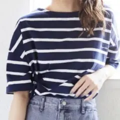 カンゴール ボーダー 半袖Tシャツ レディースM ボートネック プルオーバー 綿のサムネイル