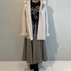 フード取り外し可能　フードフェイクファーハーフコート