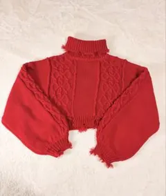 {美品}jouetie ショート丈 ダメージケーブルニット 赤 M
