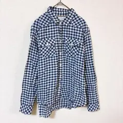 ベイフロー　長袖シャツ　レディースM～L　ネイビー色　白色　チェック柄のサムネイル