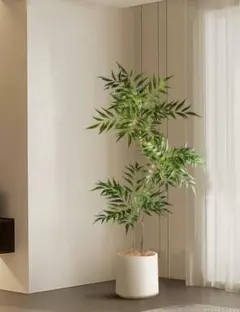 人工観葉植物 120cm 24枚の葉と鉢と非対称形状の天然白色川石セット 