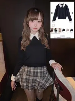 GRL フェザー配色襟付きニットトップス [k9368f]