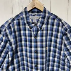 Carhartt カーハート チェック 胸 刺繍 ロゴ BD 半袖シャツ L