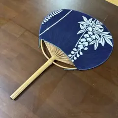 竹製 団扇 藤柄 紺色