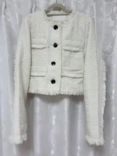 ツイードジャケット ノーカラージャケット