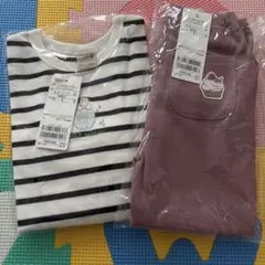 petit main プティプラ　長袖Tシャツ ボーダー10分丈レギンス　ピンク