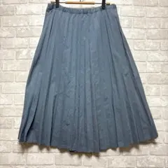 プリーツスカート ブルー 大きめ ゆったり ガーリー ウエストゴム 楽チンのサムネイル