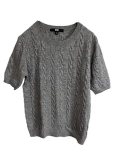 UNIQLOユニクロ半袖ケーブルクルーネックセーターグレーS