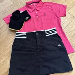 【美品】adidas ピンクポロシャツ L & 黒ゴルフスカート セット