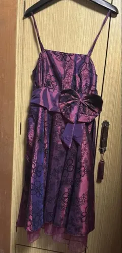 花柄 パープル ドレス リボン付き XXL