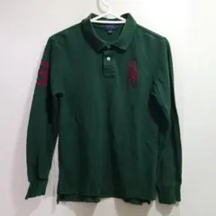 ポロラルフローレン 緑色 長袖ポロシャツ 袖刺繍3