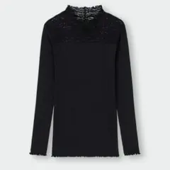 あ*み様 スタイルヒートリブレースハイネックT ブラック GU