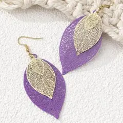 【新品未使用】purple／リーフ（葉脈）フックピアス