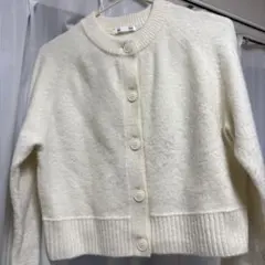 GU パフィータッチクルーネックショートカーディガン ホワイト L 美品