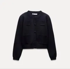 ZARA プレーンニットジャケットショルダーパッド付き　ブラック