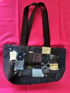 【久留米絣】パッチワークデザインデニムトートバッグ