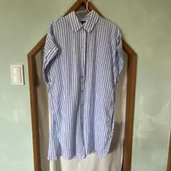 美品♪ZARA ストライプシャツ　リネン混　半袖　オーバーサイズ