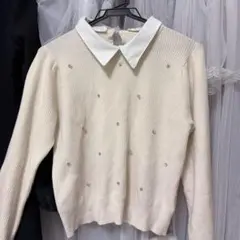 マジェスティックレゴン 2way襟付きビジューリブニット