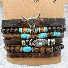 アメカジ 6連 ターコイズ ビーズ ブレスレット Y2K グランジ ウエスタン