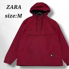 【ZARA／ザラ】中綿プルオーバーパーカー メンズ カジュアル レッド 秋冬 M