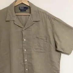 完全無地ベージュ 90s ポロ ラルフローレン 開襟 オープンカラー シャツ L