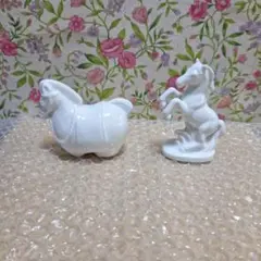 ホワイト 馬とユニコーン 置物セット