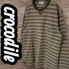 crocodile　長袖Tシャツ　トップス　メンズ　L　ブラウン　ストライプ柄