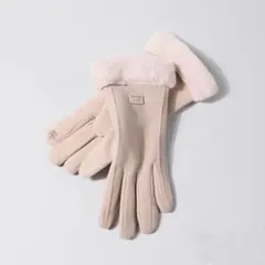 ベージュ フリース 手袋 ファー付き　暖かい