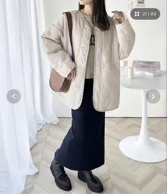 ノーカラー キルティングジャケット