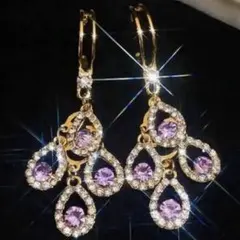 エレガントな紫色のティアドロップピアス　可愛い　お洒落　個性的　カジュアル　新品